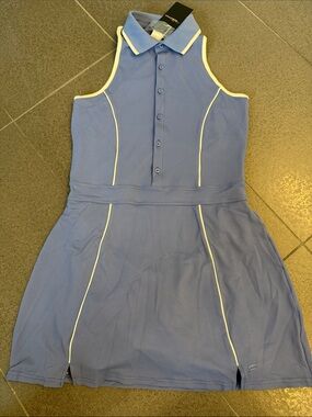 Fabletics Periwinkle Blue Sleeveless Polo Dress with White Trim